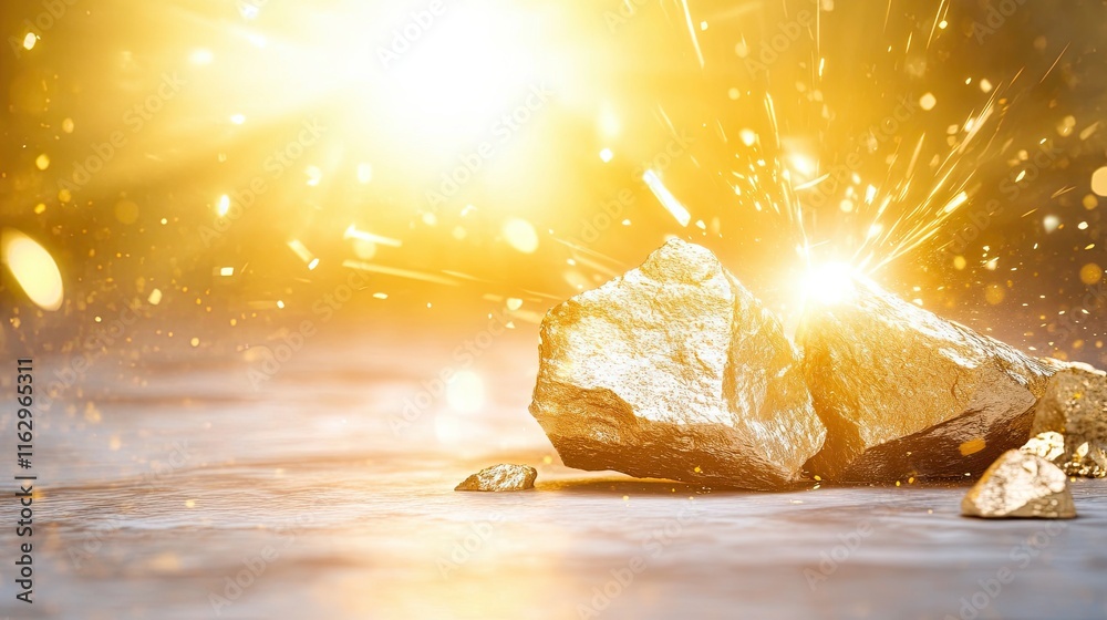 Poster asteroid collision creates brilliant explosion and sparks of light on a barren landscape