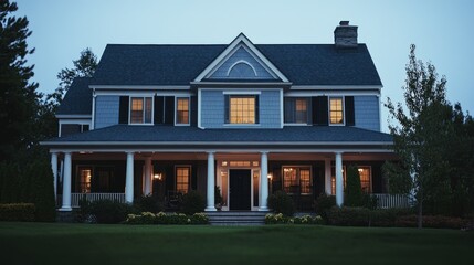 Luxury Two-Story Home at Dusk