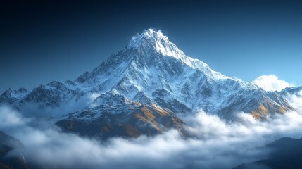 Obraz premium Majestic Snowcapped Mountain Peak Above Clouds