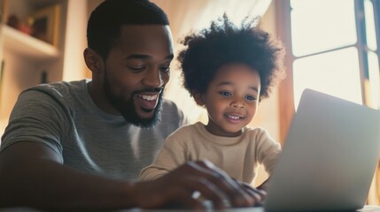 Father and daughter with a laptop