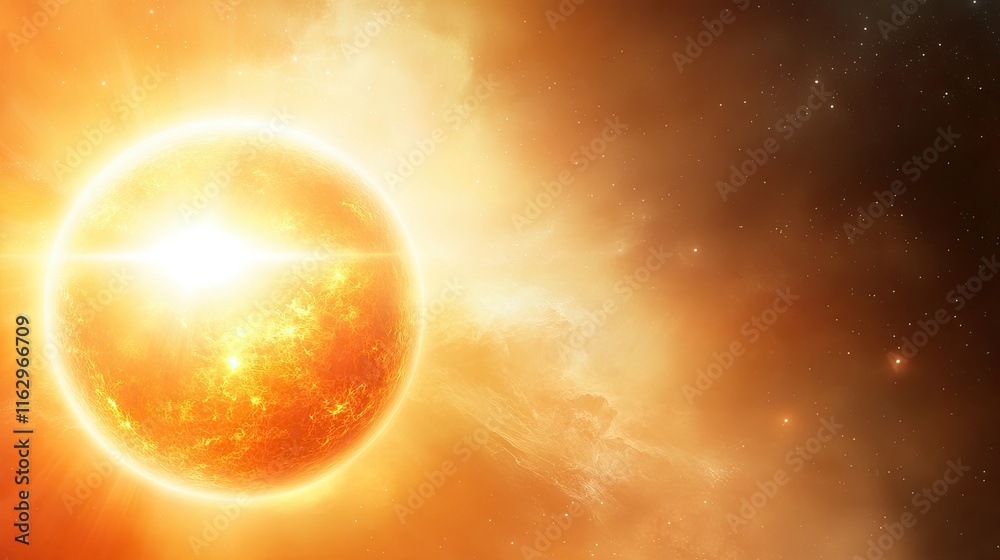 Poster spectacular view of a distant planet with three radiant suns illuminating the vibrant atmosphere
