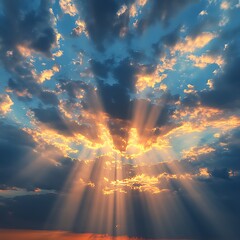 Fototapeta premium Dramatic Sunset Rays Through Cloudscape
