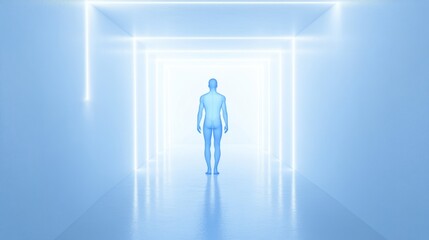 Obraz premium A person exploring a luminous hallway