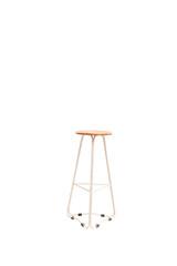 A wooden seat stool supported by sturdy metal legs, showcasing a blend of natural and industrial design elements with transparent background