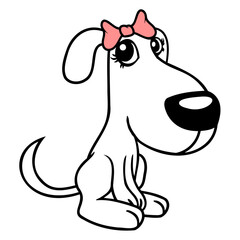 Dog Sitting Small Pretty Lady Bow Female Cute Cool Design Lover Art Vector Illustration Card T-Shirt Poster Sticker Graphic Print Decorative Drawing Isolated Logo Decoration Symbol Creative Cool Style