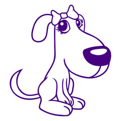 Dog Sitting Small Pretty Lady Bow Female Cute Cool Design Lover Art Vector Illustration Card T-Shirt Poster Sticker Graphic Print Decorative Drawing Isolated Logo Decoration Symbol Creative Cool Style