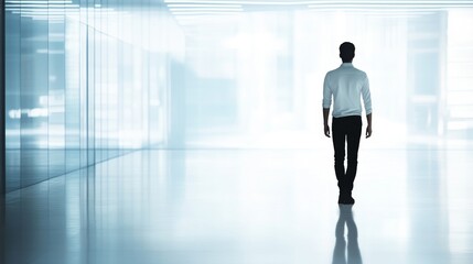 Obraz premium A person walking in a modern office space.