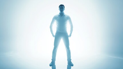 A silhouette of a person in a glowing light.