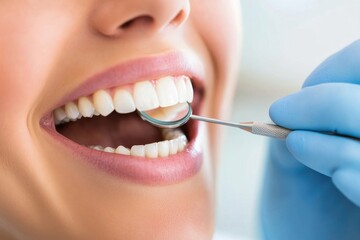 Close-up view of dental examination highlighting healthy teeth and gums in a clinic setting