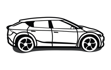 Abstract Classic vintage sports car silhouette vector 
illustration in black and white drawing style on a 
white background,coloring book.