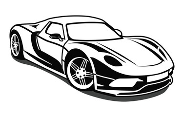 Abstract Classic vintage sports car silhouette vector 
illustration in black and white drawing style on a 
white background,coloring book.