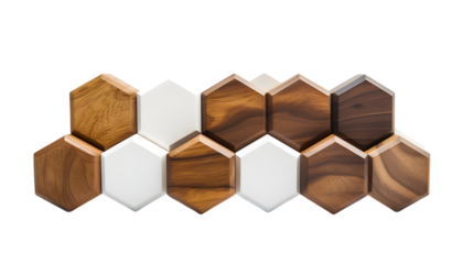 Hexagonal display blocks combination isolated on white background