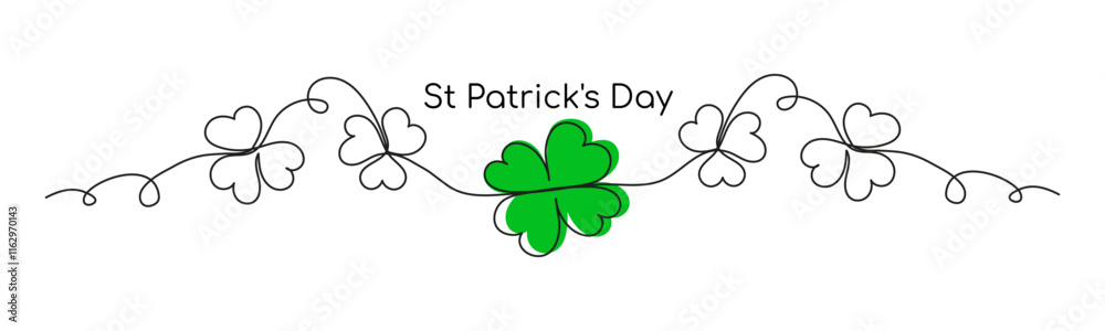 Poster Saint Patrick Day border with continuous line drawing of four-leaved clover on white background St. Patrick day poster, card, invite, banner in retro style