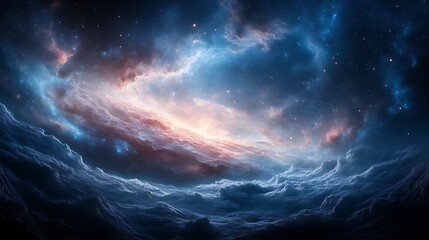 Fototapeta premium Celestial Ocean A Cosmic Nebula Landscape