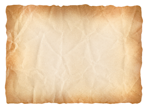 treasure map, paper vintage background. recycle brown paper crumpled texture, Old paper surface on transparent background, isolated	