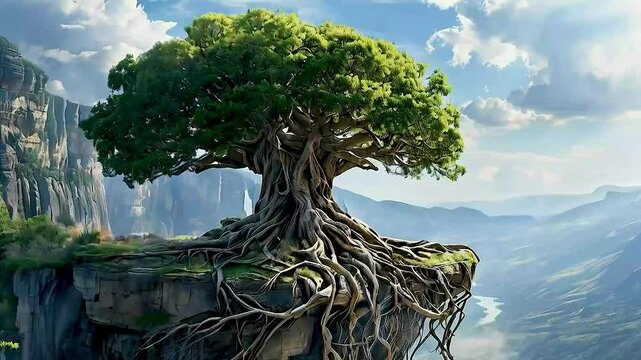 a tree  growing on  a cliff