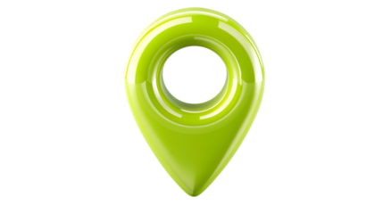 3D green location pin icon with a hollow center, representing navigation, direction, and maps in a sleek, modern design. Isolated on white