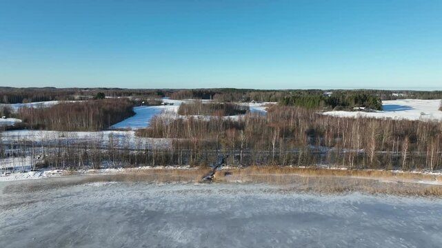 Winter landscape from a bird's eye view..by Lake Siver, Latvia, Latgale.