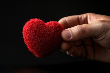 Fototapeta premium Closeup Hand Holding Red Fuzzy Heart: Valentine's Day Love