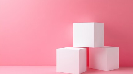 Obraz premium Abstract white cubes on a pink background.