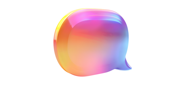 Iridescent 3D Speech Bubble Icon in Gradient Colors. Perfect for Chat, Communication, and Messaging Elements in Digital Design. Isolated on