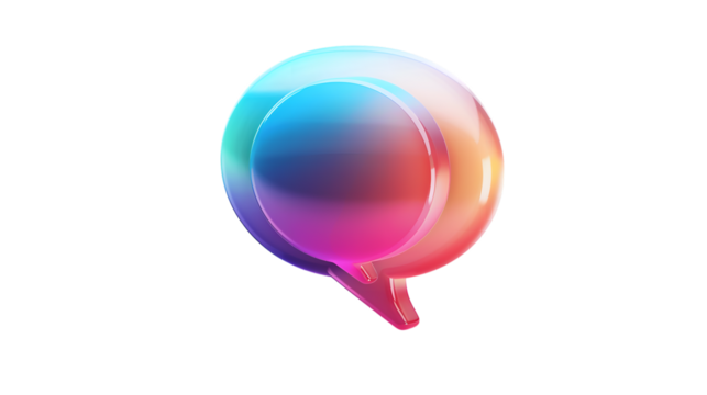Iridescent 3D Speech Bubble Icon in Gradient Colors. Perfect for Chat, Communication, and Messaging Elements in Digital Design. Isolated on
