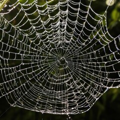 Obraz premium A dew-laden spiderweb shimmers in the darkness capturing the intricate beauty of nature's delicate artistry.