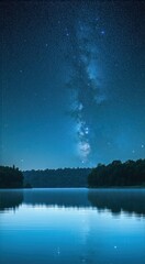 Starry night sky over a lake