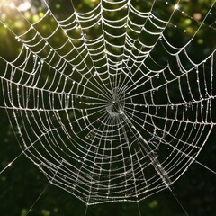 Obraz premium A dew-laden spiderweb shimmers in the darkness capturing the intricate beauty of nature's delicate artistry.