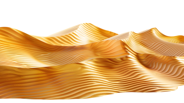 Golden sand dunes with natural waves isolated on white background 