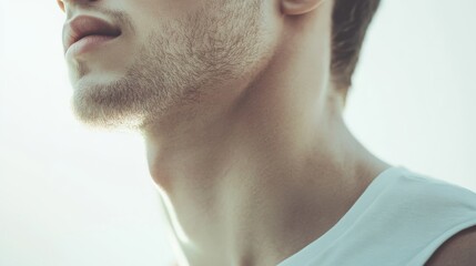Naklejka premium Close-up of a man's neck and jawline.
