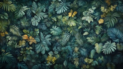 Fototapeta premium Lush tropical, Lush greenery exploration tropical rainforest botanical art vibrant environment overhead view nature's abundance