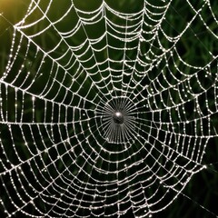 Obraz premium A dew-laden spiderweb shimmers in the darkness capturing the intricate beauty of nature's delicate artistry.