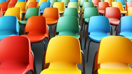 Obraz premium Colorful chairs arranged neatly in a hall