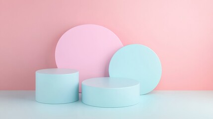 Colorful geometric shapes on soft background.