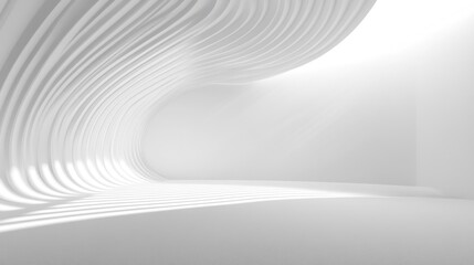 Abstract White Architectural Design: Modern Interior Space with Curving Walls and Light Shadows
