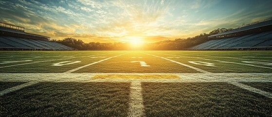 A football field with a yellow line in the middle