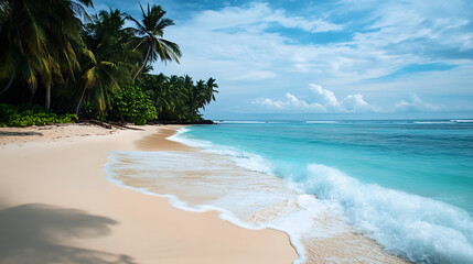 A picturesque beach with palm tree
