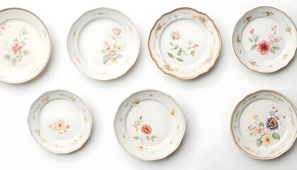 Floral Delight: Six Elegant Porcelain Plates with Pastel Botanical Designs