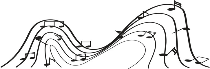 Music notes wave, Curve musical signs, sound wave line symbol, acoustic composition, Musical note, music sound, musical waves