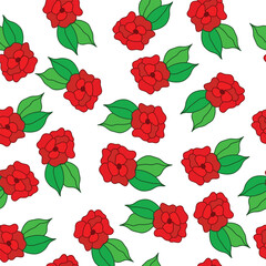red colored sweet peas flower scattered on white surface seamless pattern. Red flowers romantic seamless pattern. 