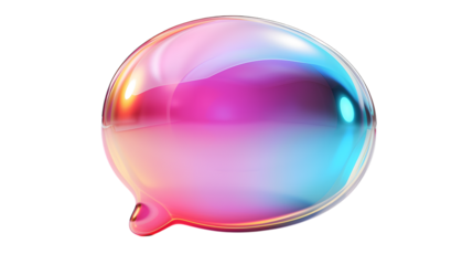 Vibrant holographic 3D speech bubble icon with an iridescent finish, perfect for representing communication and digital interaction. Isolated on white background 