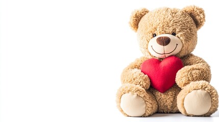 Obraz premium Furry Teddy Bear Holding Red Heart Romantic Gift Valentine's Day Celebration