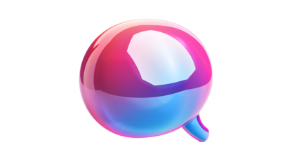 Vibrant holographic 3D speech bubble icon with an iridescent finish, perfect for representing communication and digital interaction. Isolated on white background 