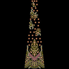 Traditional mughal artwork embroidery neckline and lace border design for trendy women wear fashion fabric print