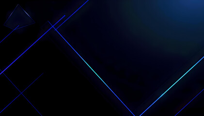 Futuristic abstract geometric background with a gradient of dark navy, cobalt, and neon hues, featuring metallic 3D polygons, sharp angles, and a sophisticated minimalistic design