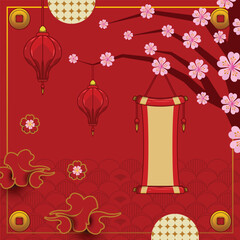 Square Chinese New Year Vertical Poster Template Concept