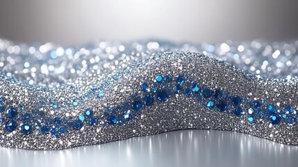 Silver Glitter Background with Blue Gemstones