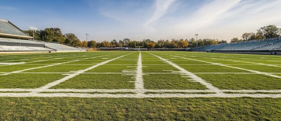 Fototapeta premium A football field with a blue sky in the background