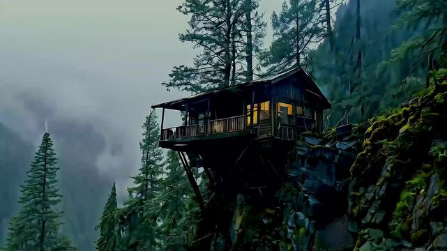 a treehouse in the woods .